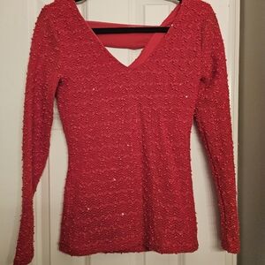 Textured and Sequined Red Top